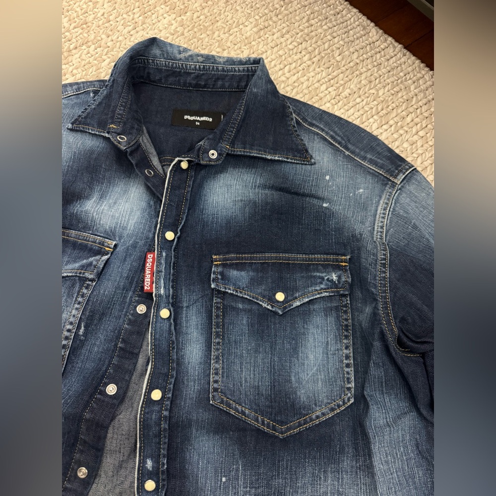 DSQUARED2 Distressed Indigo Denim Button-Down Shirt - Picture 3 of 4